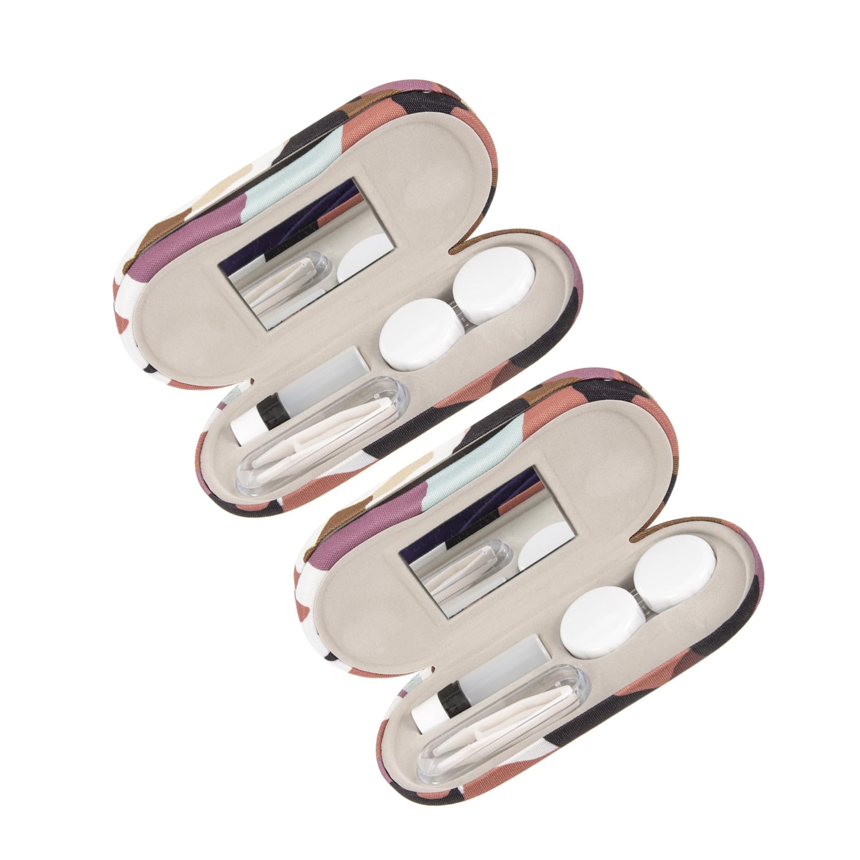 2 Ensembles Étui Rigide Double pour Lunettes et Lentilles Camouflage Boîte de Rangement Portable avec Miroir et Pince Protection Solide pour et Soleil Kit de Voyage Pratique