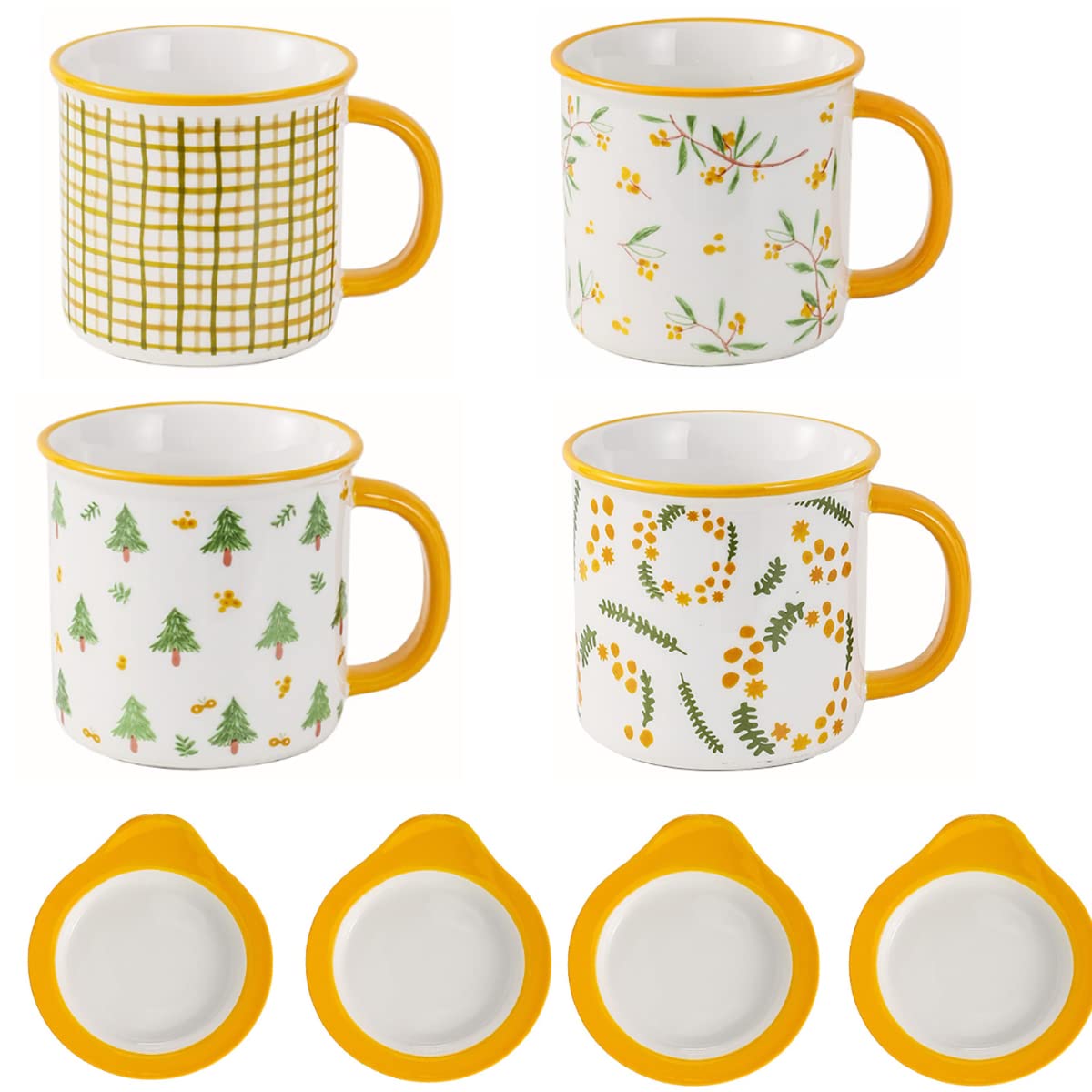 Juego de 4 tazas esmaltadas para acampar de viaje, duraderas y gruesas, para el hogar y la oficina (amarillo)