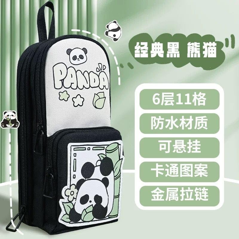 Image of DEOXY Green Panda Pencil Case 6 Layer with 3 Compartment Cute Aesthetic Pencil Case for Boys & Girls Large Capacity Pencil Pouch for School Kids Cute Stationary Gift Organizer for School