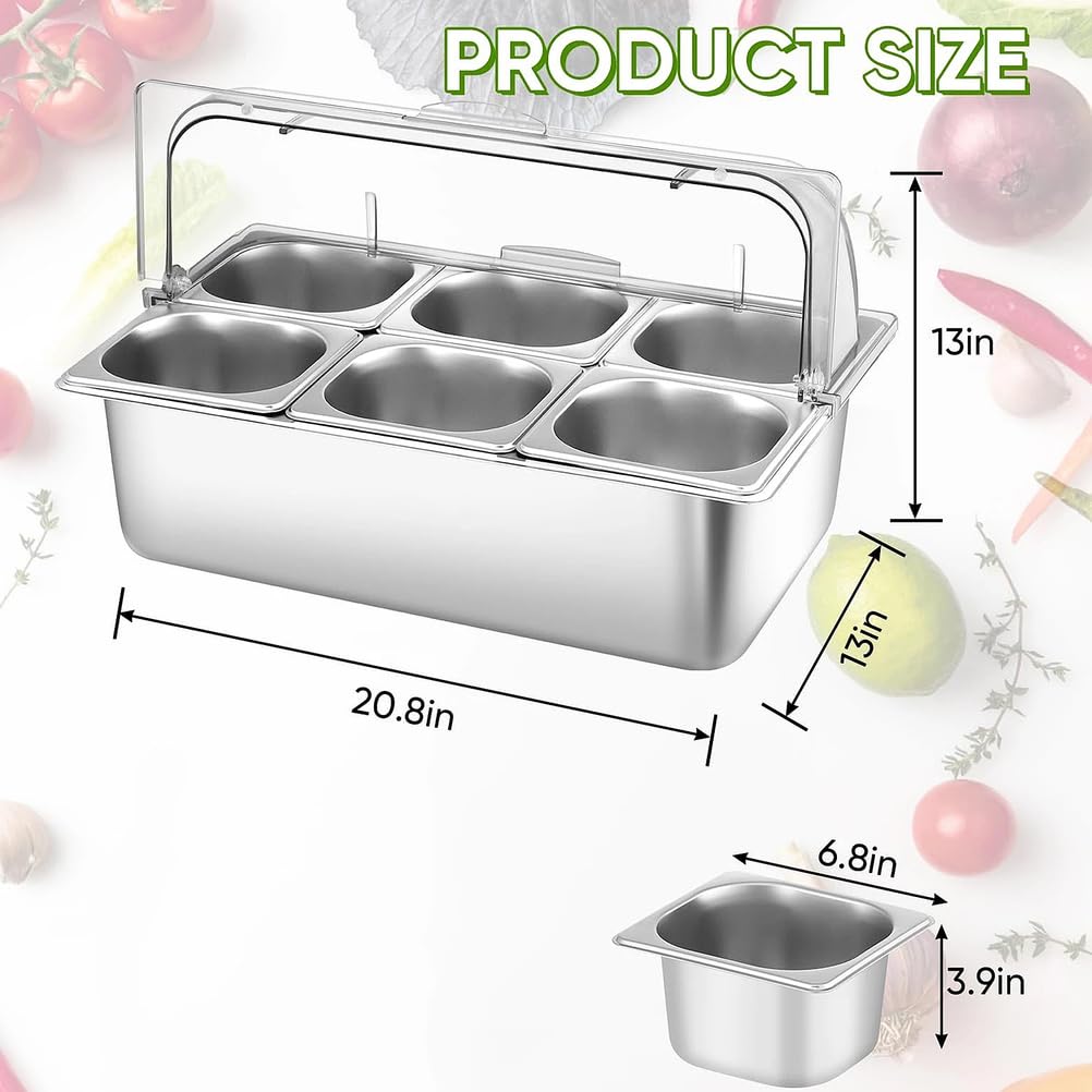 Stazione per pizza, vassoio in acciaio inox con coperchio trasparente per salse e condimenti, ideale per cucina e ristorante