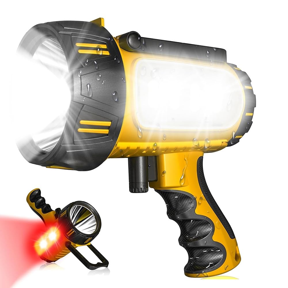 Hndhbfgrt Outdoor 72+ Hours Run Time, 100, 000 Lumen Bright Spotlight, 10000mAh Rechargeable Handheld Flashlight Spot Light