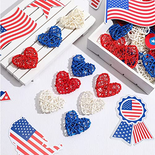 24 Pieces 4Th Of July Vase Filler Independence Day Heart Vase Filler Rattan Diy Craft Wicker Rattan Decor For Flag Day Labor Day Memorial Day Party Decor, 2.36 Inches #TOP6