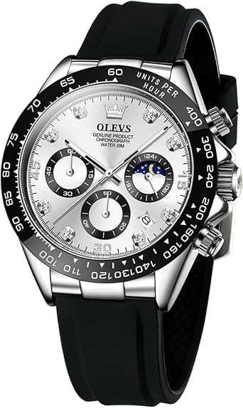 OLEVS Watches for Men Waterproof Chronograph Silicone Strap Large Watch for