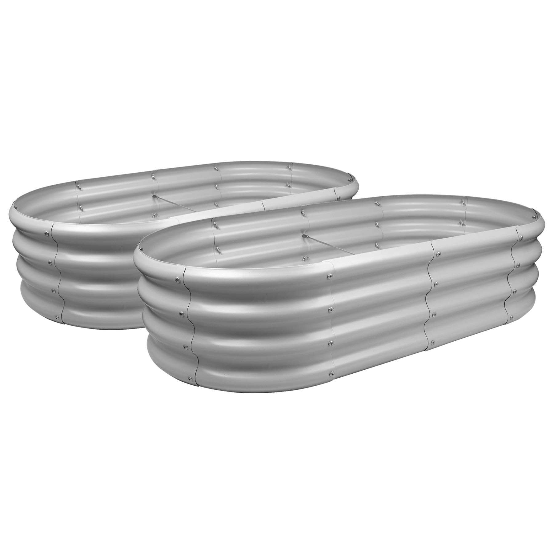 Harbour Housewares Raised Garden Bed - Silver - 120 x 60cm - Rounded - Pack of 2 - Bottomless Galvanised Steel Planter Box for Growing Outdoor Plants, Vegetables, Flowers and Herbs