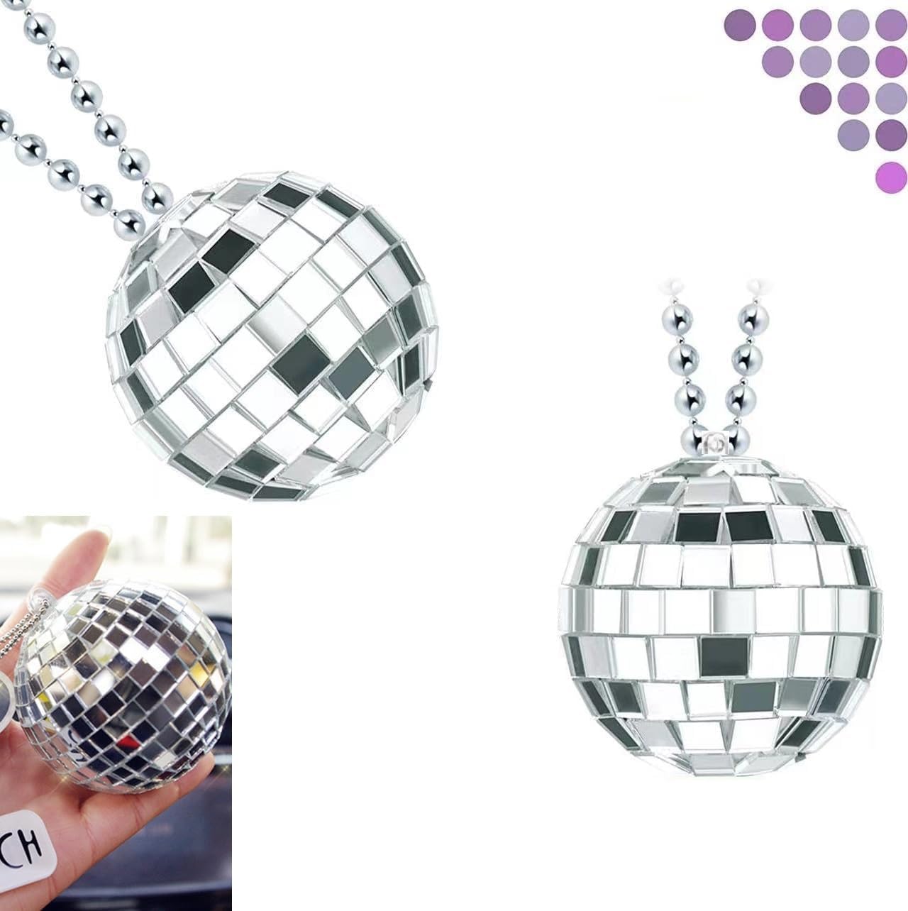 1PC Bling Car Charm - Mirror Disco Ball Hanging Car Accessory with 2M Hanging String and Rear View