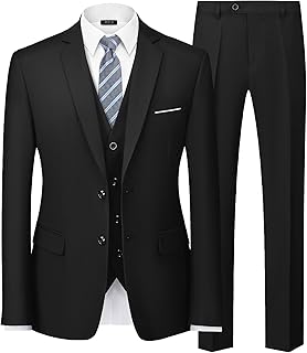 MY'S Men's 3 Piece Slim Fit Suit Set, 2 Button Blazer Jacket Vest Pants with Tie, Solid Wedding Dress Tux and Trousers