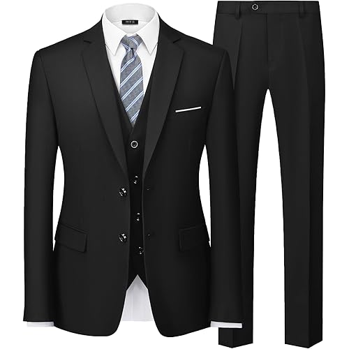 MY'S Men's 3 Piece Slim Fit Suit Set with Tie, 2 Button Blazer Jacket Vest & Pants, Business Wedding Party Prom Suit for Men