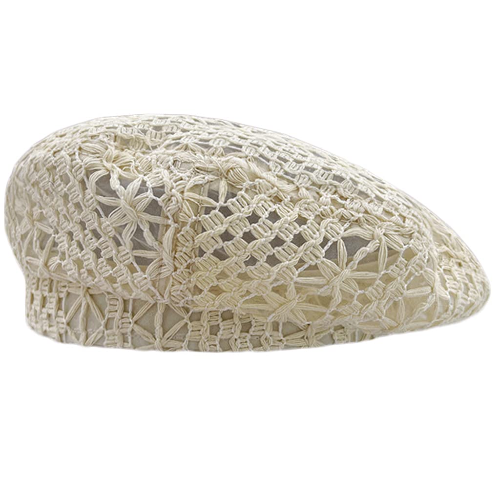 Heallege Lightweight Crochet Beret for Women Solid Color Beret Hat Slouchy Beanie for Head Accessory - Beige