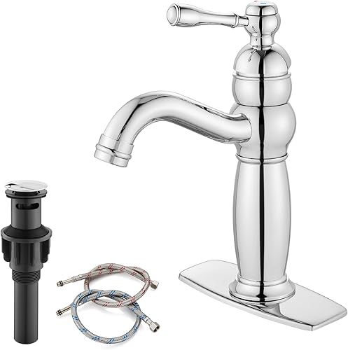 gotonovo Grifo de lavabo de baño de un solo agujero, cromado pulido, 1 manija, grifo de baño montado en la cubierta, grifo mezclador de lavabo,