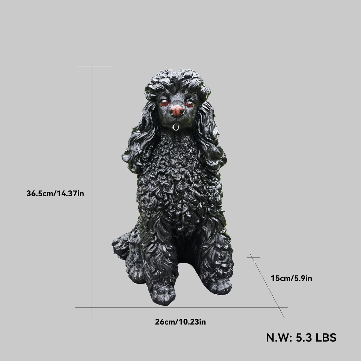 Poodle Garden Statue with Solar Lantern, Realistic Dog Sculpture, Birthday Gift for Women Mom Grandma, Housewarming Gift for New Home, Outdoor Resin Puppy Decor,Black