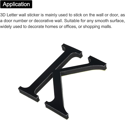 Miniatura 4 de PATIKIL Adhesivos de pared de acrílico 3D con espejo de letra K autoadhesivos decoración del hogar letrero de letra calcomanía artística para