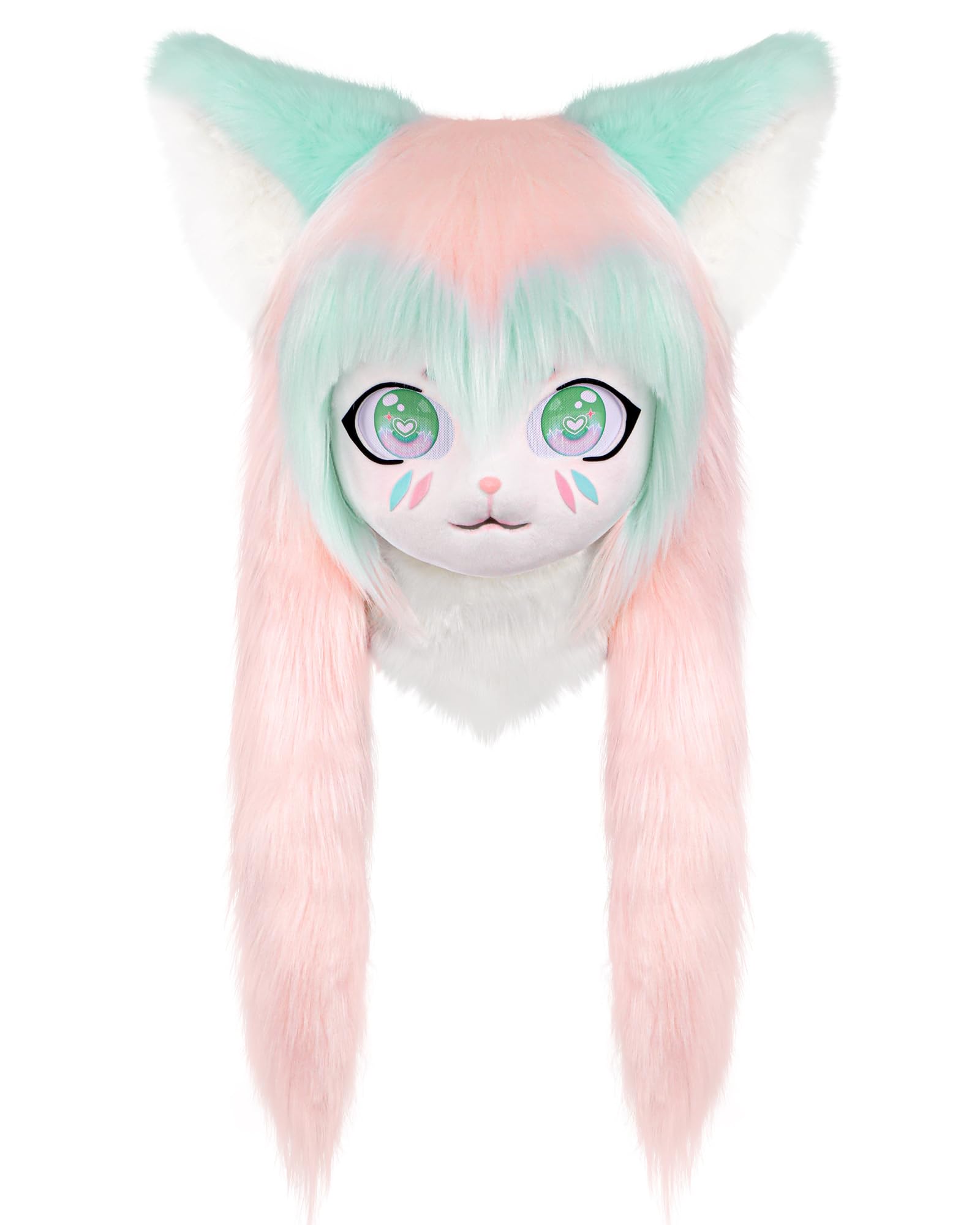 ZFKJERS Cosplay Fursuit Headpiece Animal Head Cat Mask Halloween Masquerade Adult Costume Accessory Set (Pink)