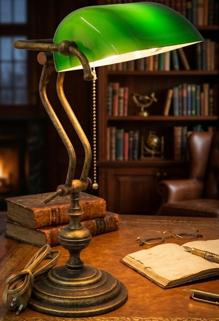 Lampada Ottone Antichizzato Regolabile Churchill Scrittoio Tavolo Made in Italy