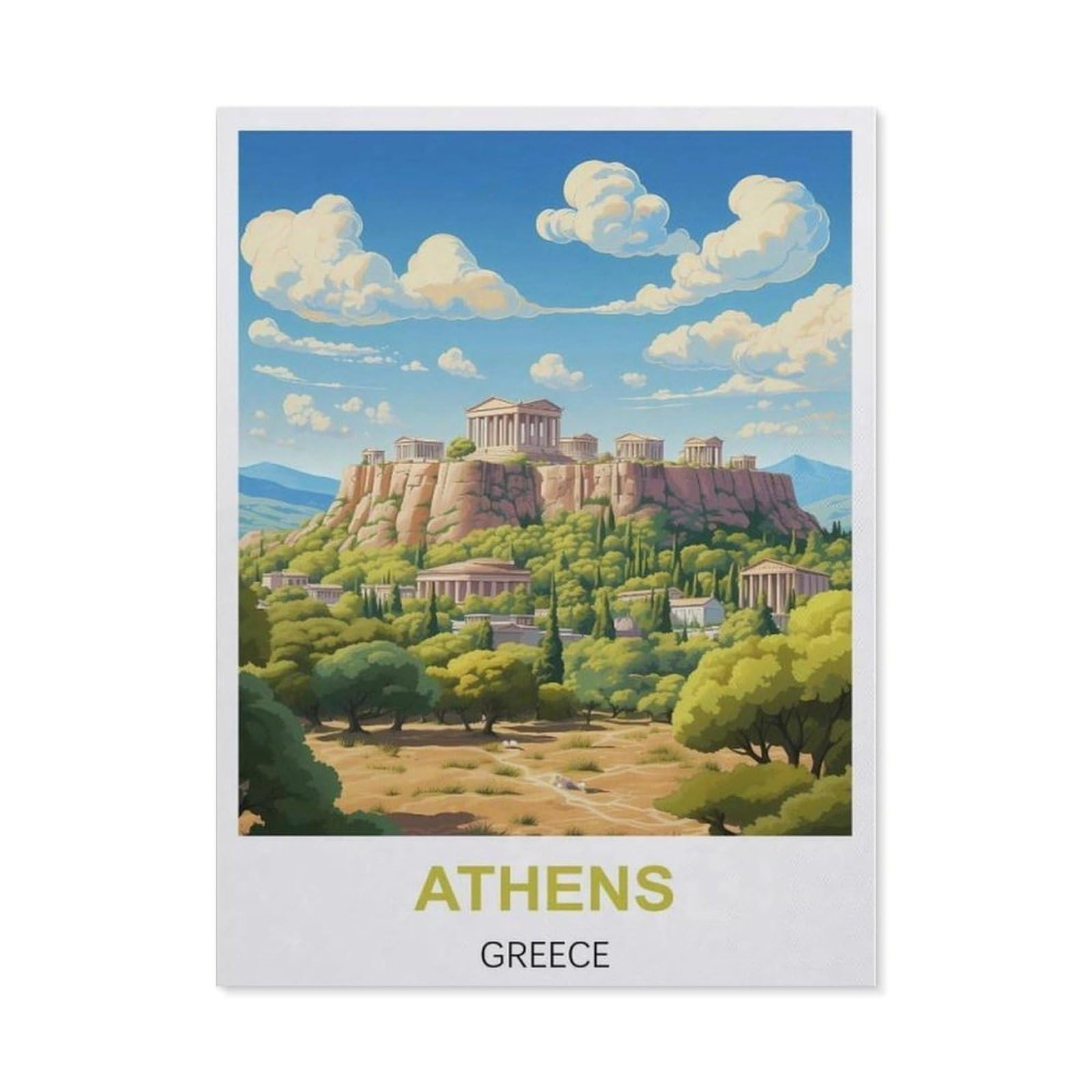 BEAYODKP DIY 5D Diamond Painting，Athens Greece Vintage Travel Poster，Round Diamond, Used for Room Decoration（50 x 60 cm/19.68 x 23.62 inches）-CC19