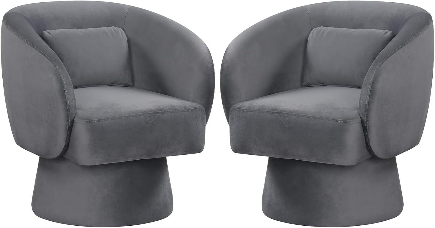 Giantex Swivel Accent Chair, Upholstered Barrel Chair with Curved Back & Removable Lumbar Pillow, Comfy Round Armchair with 360° Rotating Function, Single Sofa Chair for Living Room