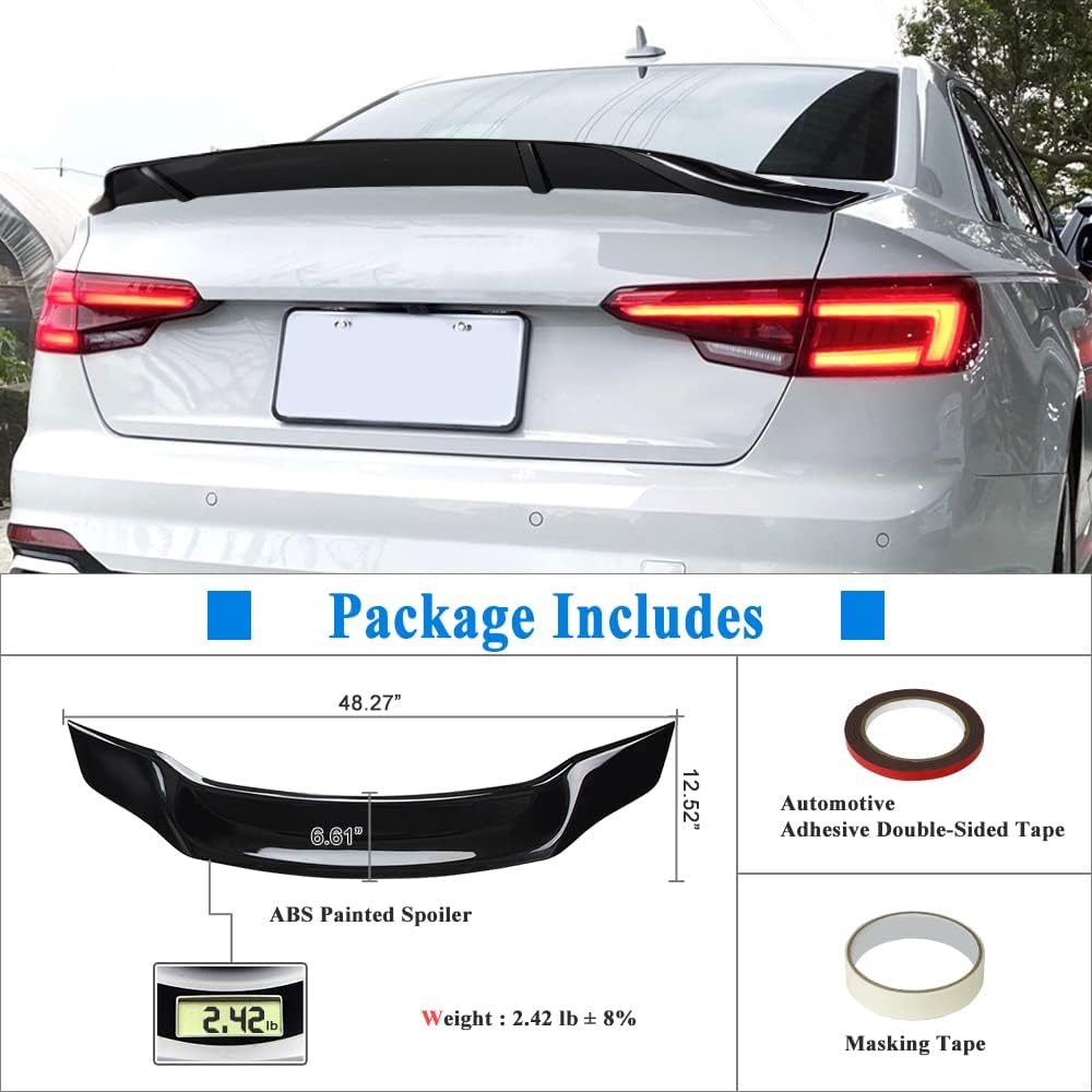 Trunk Spoiler Wing Compatible with 2016-2023 Audi A4 S4 (B9) Sedan Spoiler Gloss Black Painted