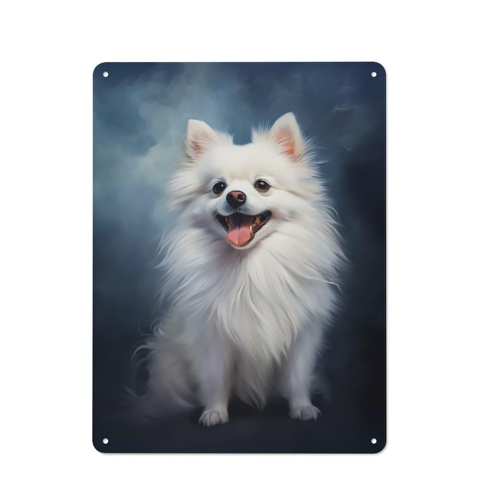 Junmoney Style-9 Classic Smiling White Pomeranian Metal Gift Sign 40X30cm, Small Space Decor For Home, Shop, Pub Or Studio Wall
