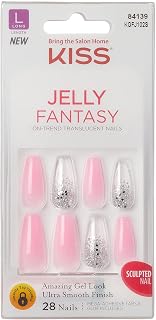 KISS Kiss Jelly Fantasy 28 Count Pink/Silver Glitter Long Length (Pack of 3)