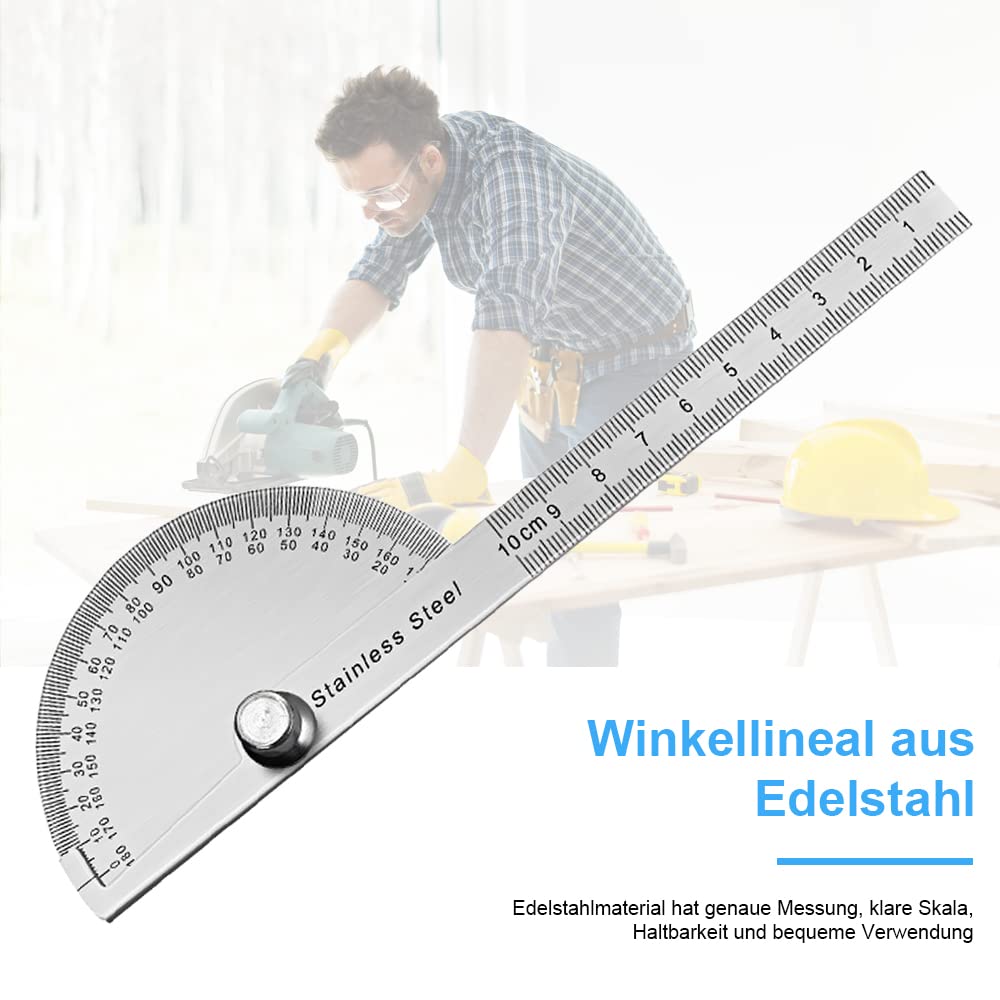 Tiyiyok Winkelmesser Edelstahl - 0-180°, Mit Feststellschraube, 150mm Lineal, Für Handwerker