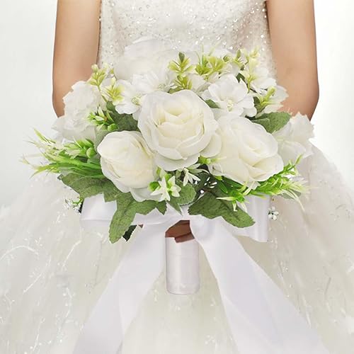 Miniatura 3 de CYANLUX Ramos de novia para novia, ramo de dama de honor, rosas artificiales blancas champán, flores para boda, día de San Valentín, iglesia o