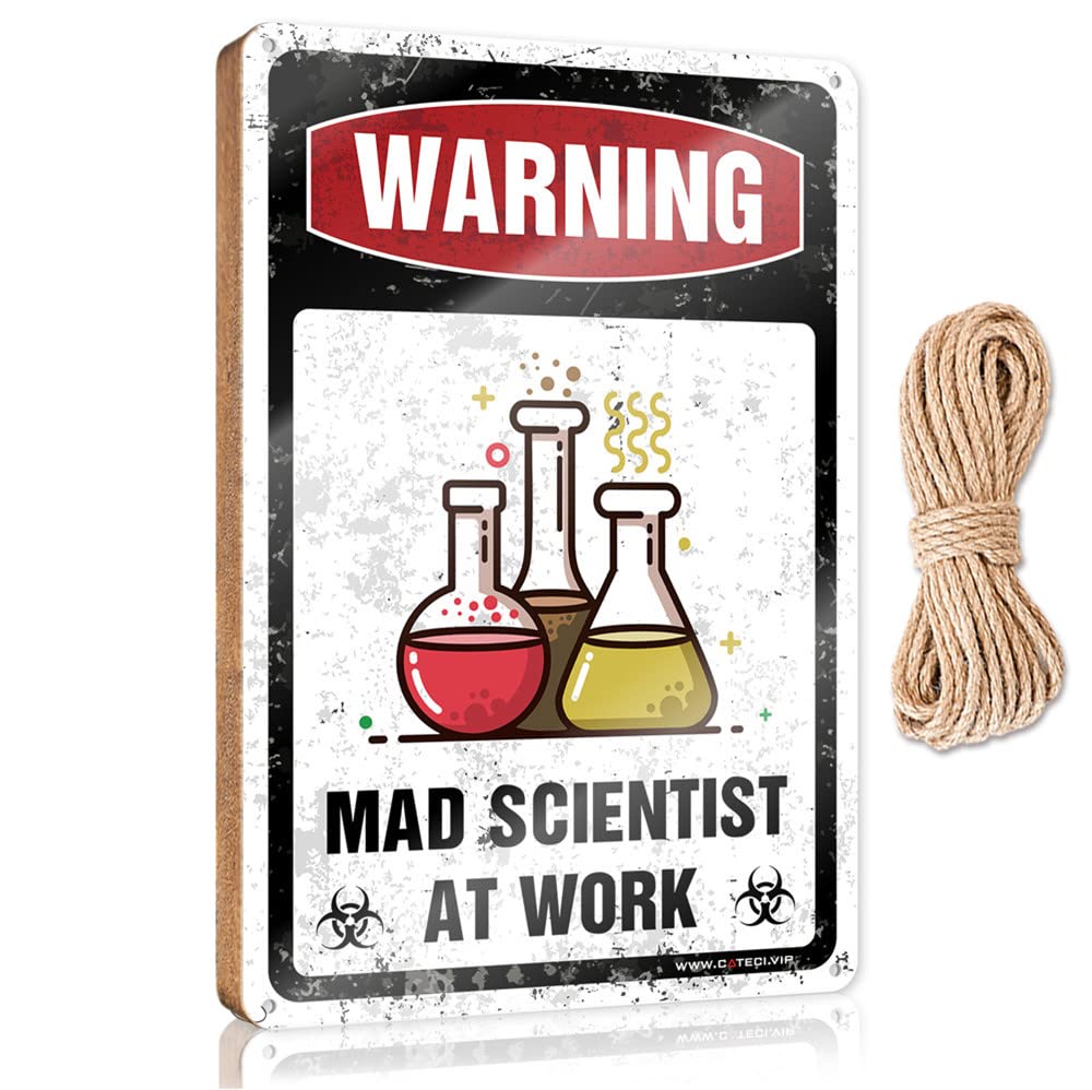 YYHLEH Little Man Cave Wood Signs Warning Mad Scientist At Work Wooden Sign(15X28CM)