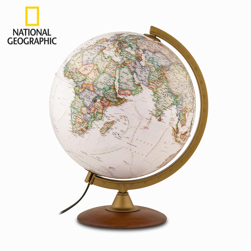 Tecnodidattica – Globo terrestre NATGEO Explorer Executive | Mappatura ufficiale fisico-politica National Geographic Executive | Luminoso e rotante | Testi in francese | Diametro 30 cm