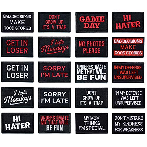 U-Sky Iron on Patches for Clothing, Pack of 20pcs Assorted Tactical Morale Letter Patches for Clothing Jeans Backpacks (Design-4)