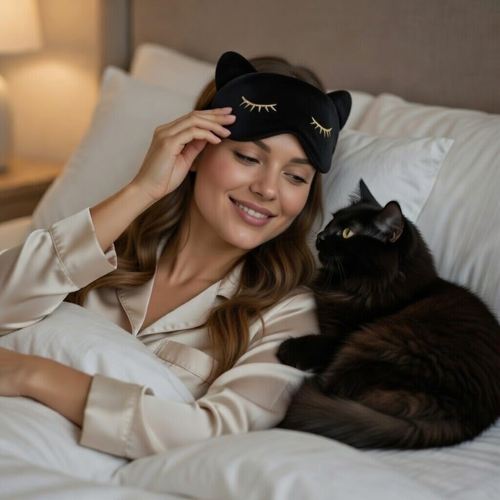 Cute Cat Ear Sleep Mask - Ultra Soft Light Blocking Eye Mask with Adjustable Strap - Fun Cat Lover Gift for Women & Moms - Travel & Bedtime Accessory - Birthday or Christmas Stocking Stuffer image 3