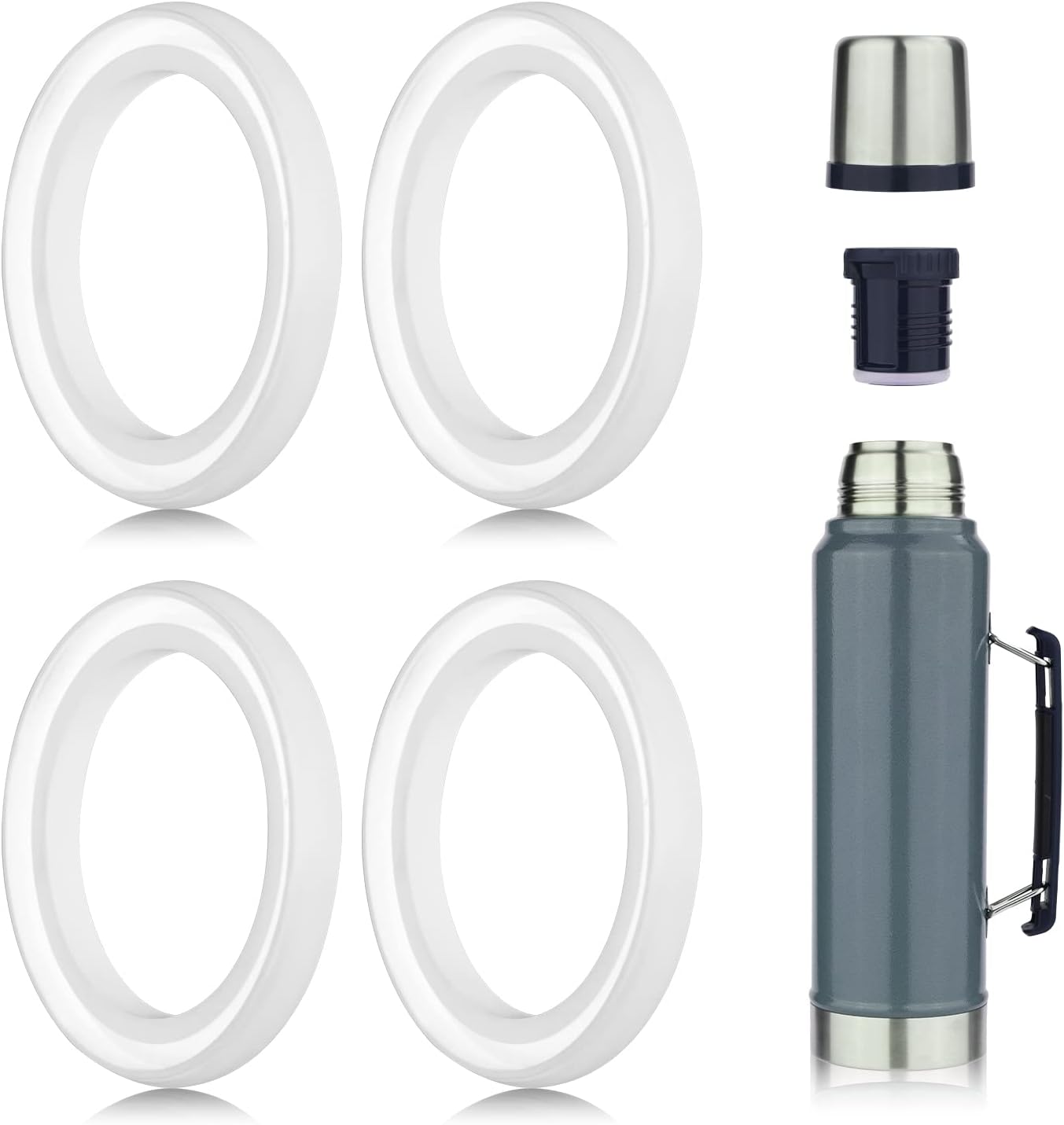 4pcs Replacement Gaskets for Stanley Cup, Silicone Seal Ring for Thermos Lid Compatible With Stanley Classic 20 oz 1.0 QT 1.5 QT 2 QT 2.5 QT Vacuum Bottle Stopper Transparent (White)