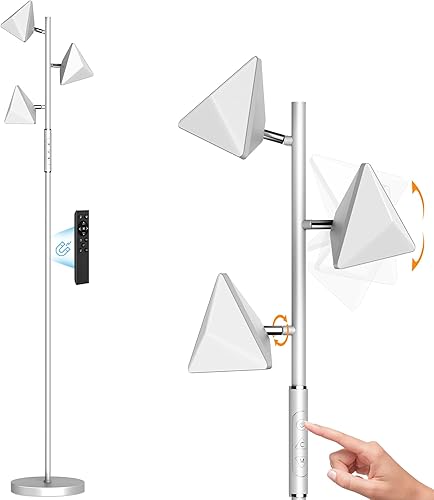 Lámpara de pie LED de árbol, lámpara de pie alta regulable de 36 W con control remoto y táctil, 2700K-6500K 4 temperaturas de color, 3 luces LED