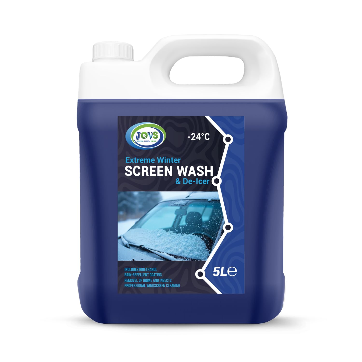 JOVS Screenwash 5L Concentrate - Powerful De-Icer & Windscreen Cleaner (-24°C) | All-Season Antifreeze Screen wash for Cars, Smear-Free, Paint-Safe, Bug Remover, Streak-Free Cleaning Solution.