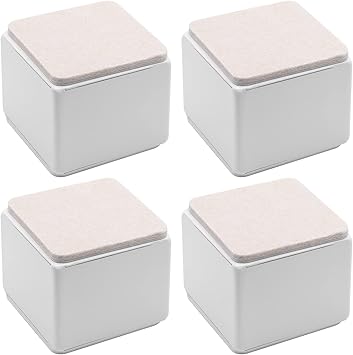 Bonsicoky 4 Pcs Self-Adhesive Furniture Bed Risers, Square Heavy Duty Carbon Steel Table Sofa Risers Adds 2" Height with Felt Pad,White