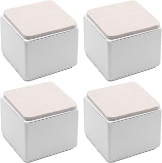 4 Pcs Self-Adhesive Furniture Bed Risers, Square Heavy Duty Carbon Steel Table Sofa Risers Adds 2" Height with Felt Pad,White