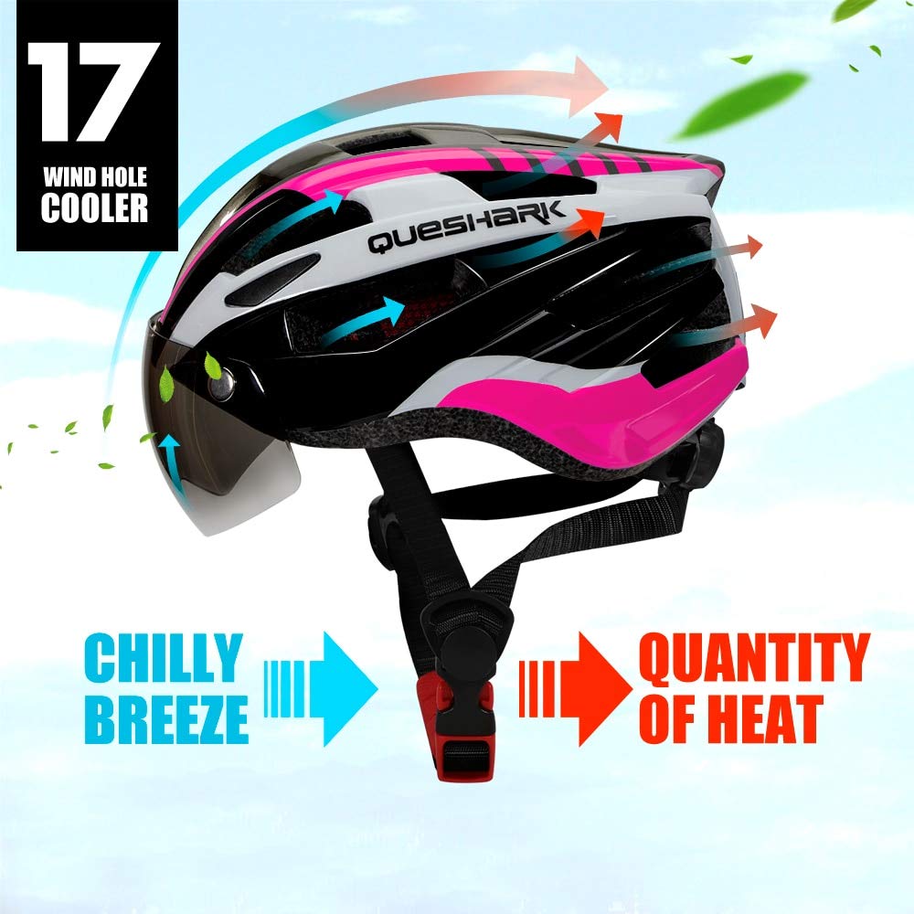 Casque Queshark Avec éclairage LED Et Lunettes Magnétiques – Léger 0,59–0,63 Lb, 17 Aérations, VTT Et Ski