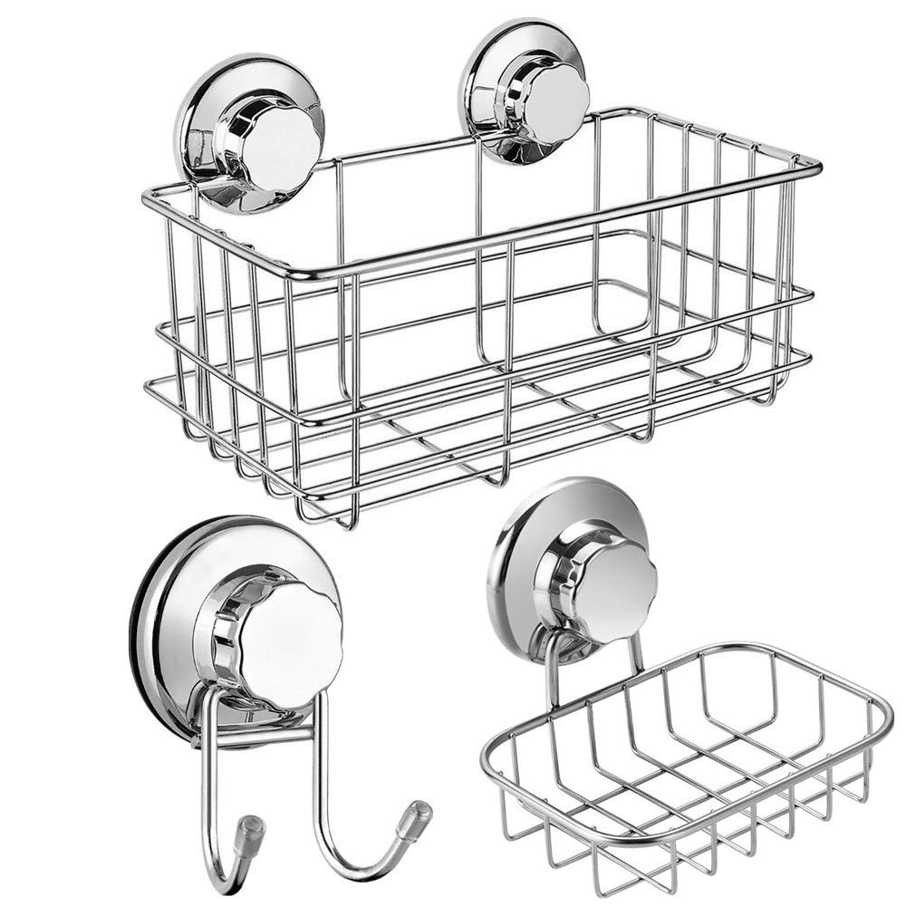 SANNO Suction Cups Shower Caddy Soap Dishes Holder Suction Hooks Bathroom Basket Caddy Accessories Storage Organizer Shelf for