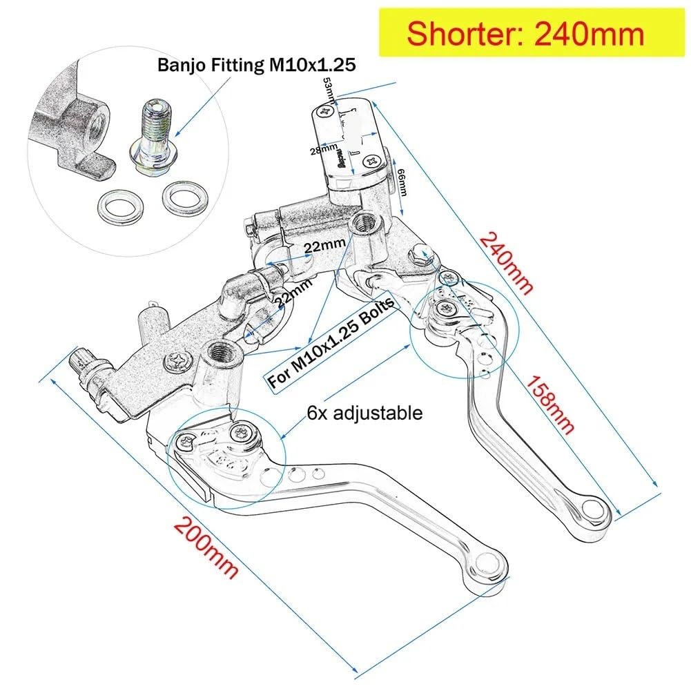 Leve Freno Frizione Regolabile Leva del cilindro principale della pompa freno frizione idraulica per moto da 22 mm per accessori motocross(Red Shorter)