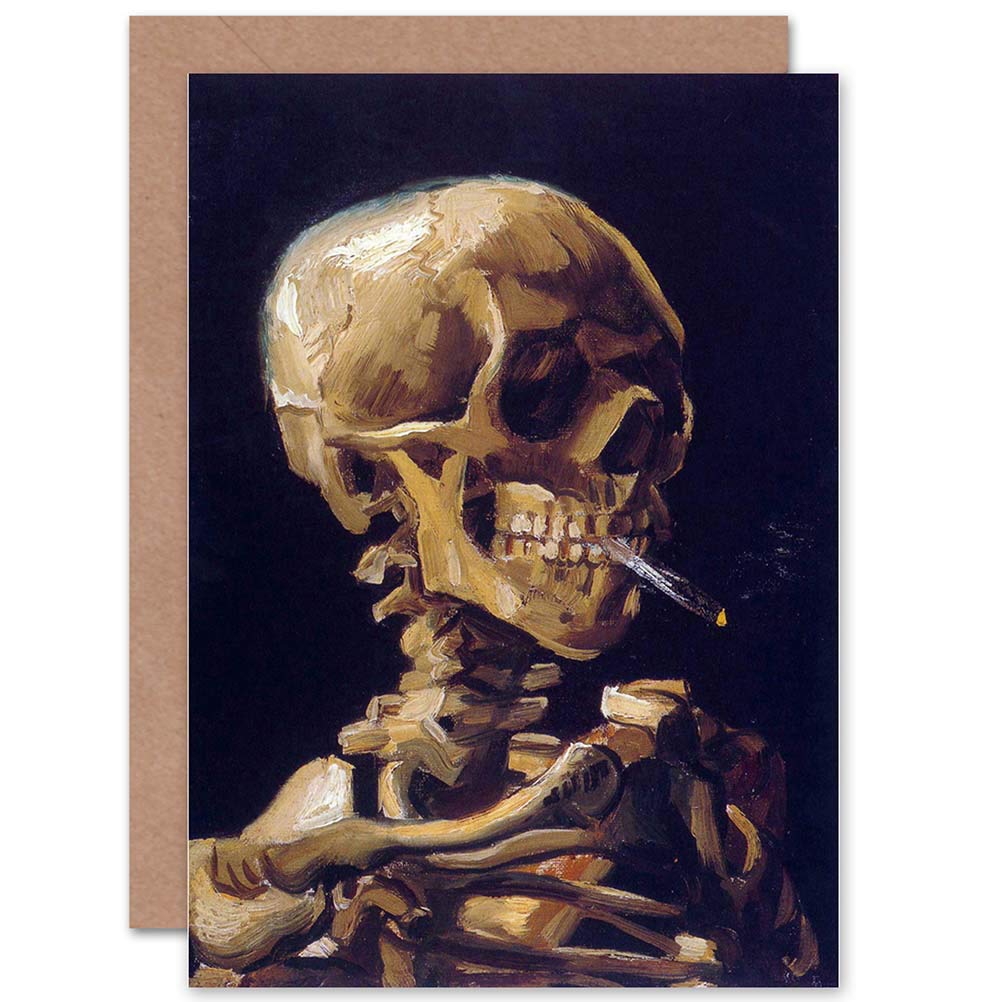 Wee Blue Coo Blue Wee Coo Vincent Van Gogh Skull With A Burning Cigarette Painting Sealed Greeting Card Plus Envelope Blank Inside