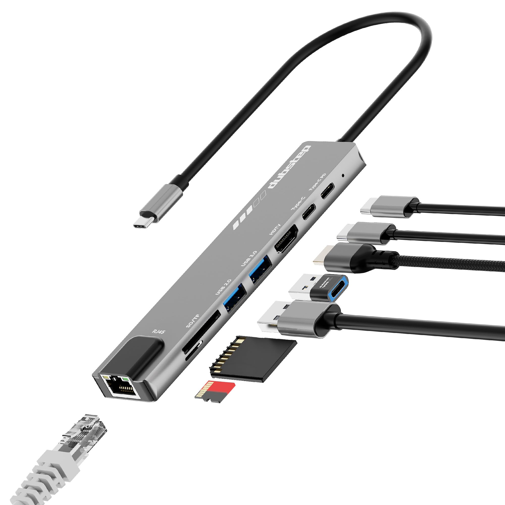 Dubstep SnaplinkGo 8-in-One Type-C Multiport Hub, 8-in-1 Aluminium Alloy Adapter with 4K HDMI & Ethernet Port, Upto 5Gbps Power Delivery, TF/SD Card Reader, Mac & Windows USB-C & 3.0 Devices (Grey)-image-46