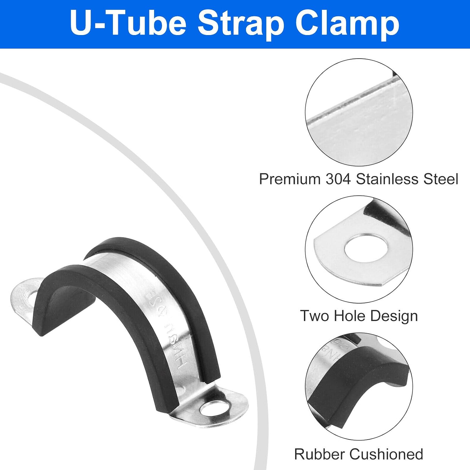 Toolparts And Accessories 16Pcs 26mm Cable Clamps Stainless Steel Rubber Cushioned U-Tube Strap Clamp (#CN#130824-05808)