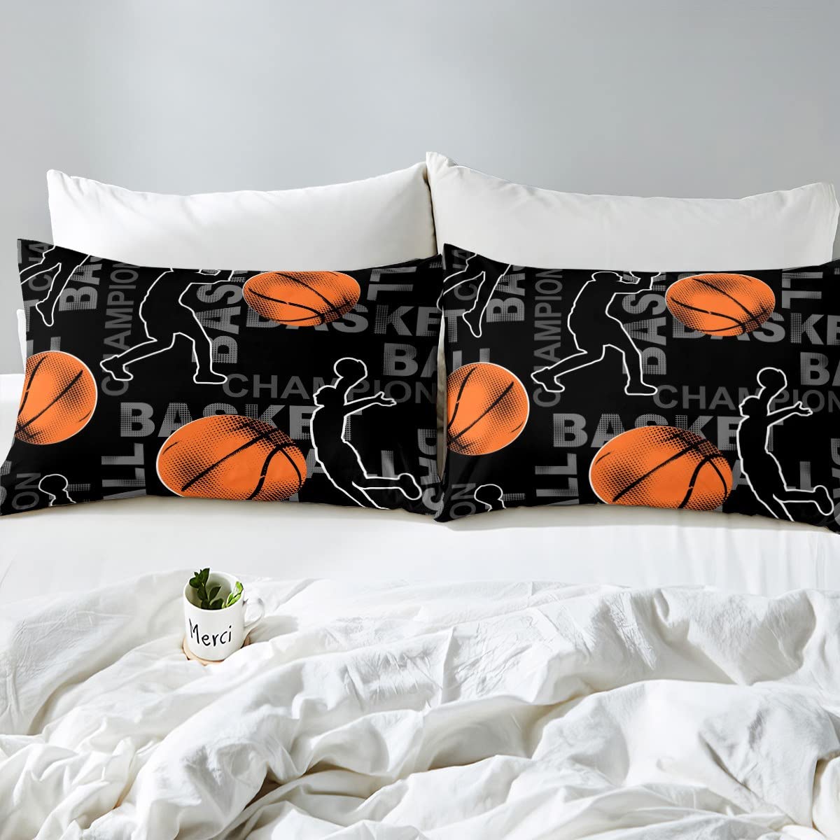 Manfei Set di biancheria da letto a tema basket per bambini, per camera