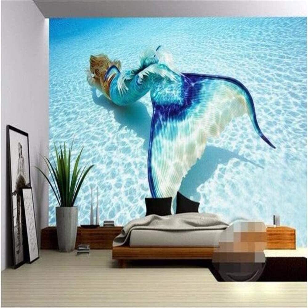 Estilo Europeo 3D Sirena Azul Submarina Murales Fotográficos Papel Tapiz Sala De Estar Hotel Fondo De Lujo Pintura De Pared Decoración Peel And Stick Carteles De Pared Arte De P 350(ancho)x256(alto)cm