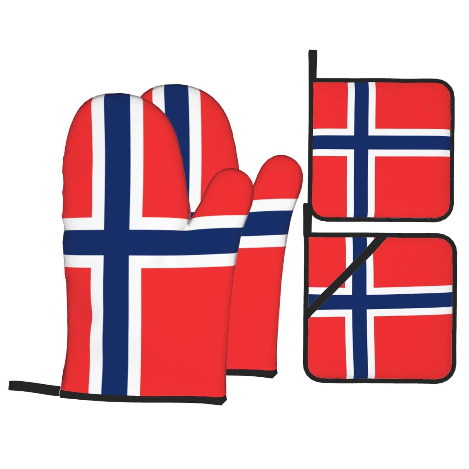 WHJSSF Norwegian flag Prints Kitchen Baking Set - 4-Piece Heat Protection Layers with Waterproof Potholders for Oven, Grill & Serving
