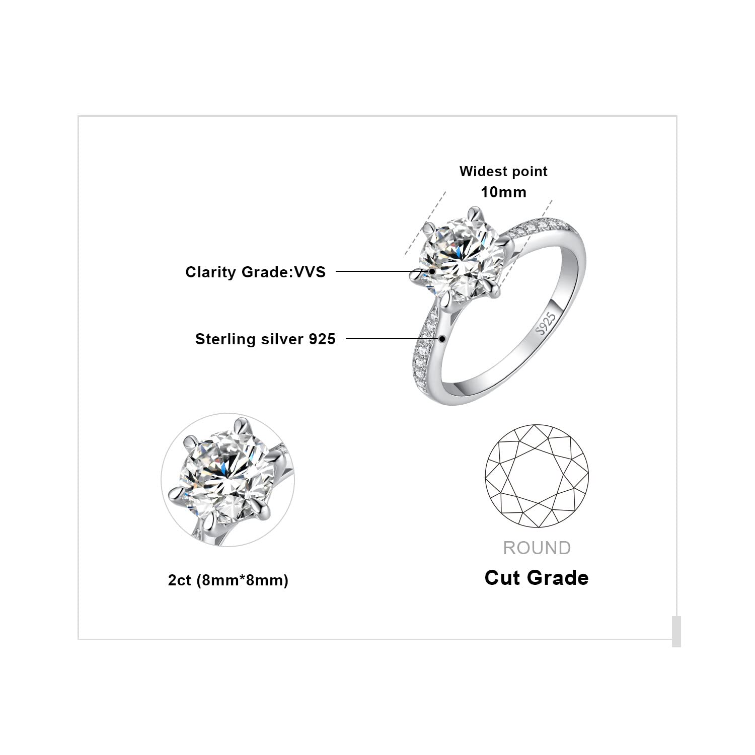 JewelryPalace Solitario Anillo Mujer Plata Oro 14k Oro Rosa, Anillo de Compromiso Media Eternidad Diamante Simulado, Anillo Promesa Niña Clásico con Piedra Corte Redonda, Conjunto Joyas para Novia