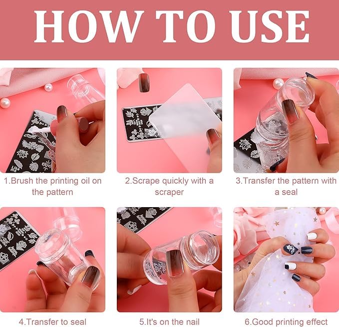 VIVALUXE Şeffaf Silikon Nail Art Stamper Seti, Jelly Nail Stamp, Scraper Kit, Kolay Konumlandırma için Şeffaf Tasarım, Tırnak Baskı Aleti, Nail Art Manikür Aracı, Jel ve Oje ile Uyumlu