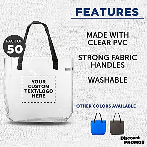 DISCOUNT PROMOS Custom Savanna Clear Plastic Tote Bags Set of 50, Personalized Bulk Pack - Perfect for Employees, Students, And For Everyday Use - Clear2
