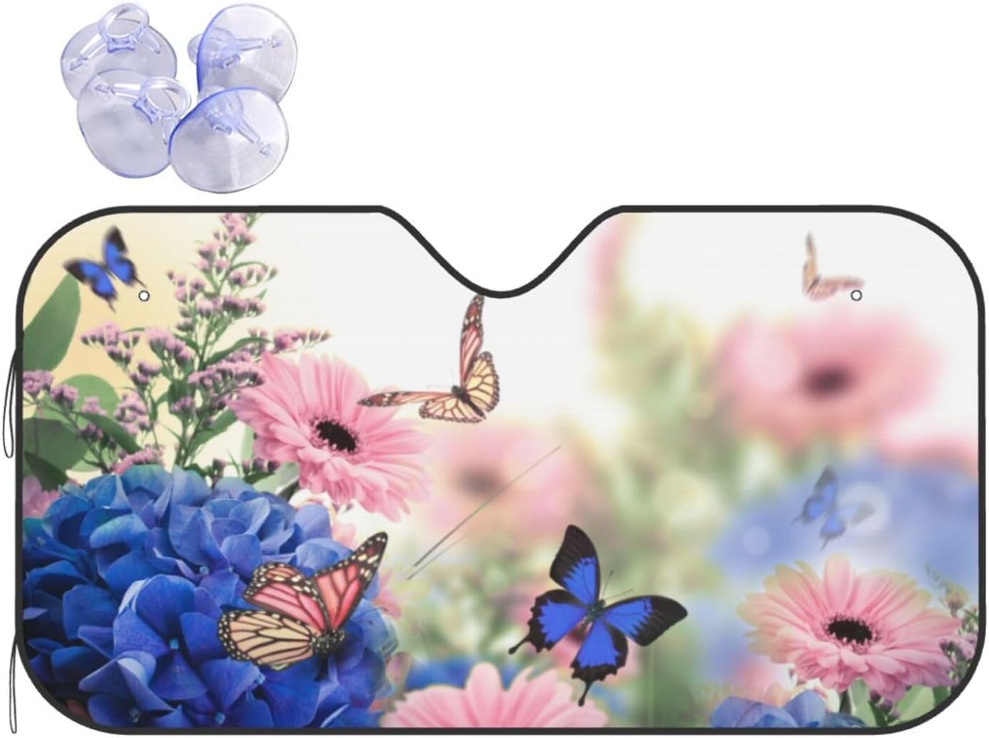 Flower and Butterfly Windshield Sun Shade Front Protector Folding Car Sun Visor Blocks Uv Rays Keeps Your Vehicle Cool