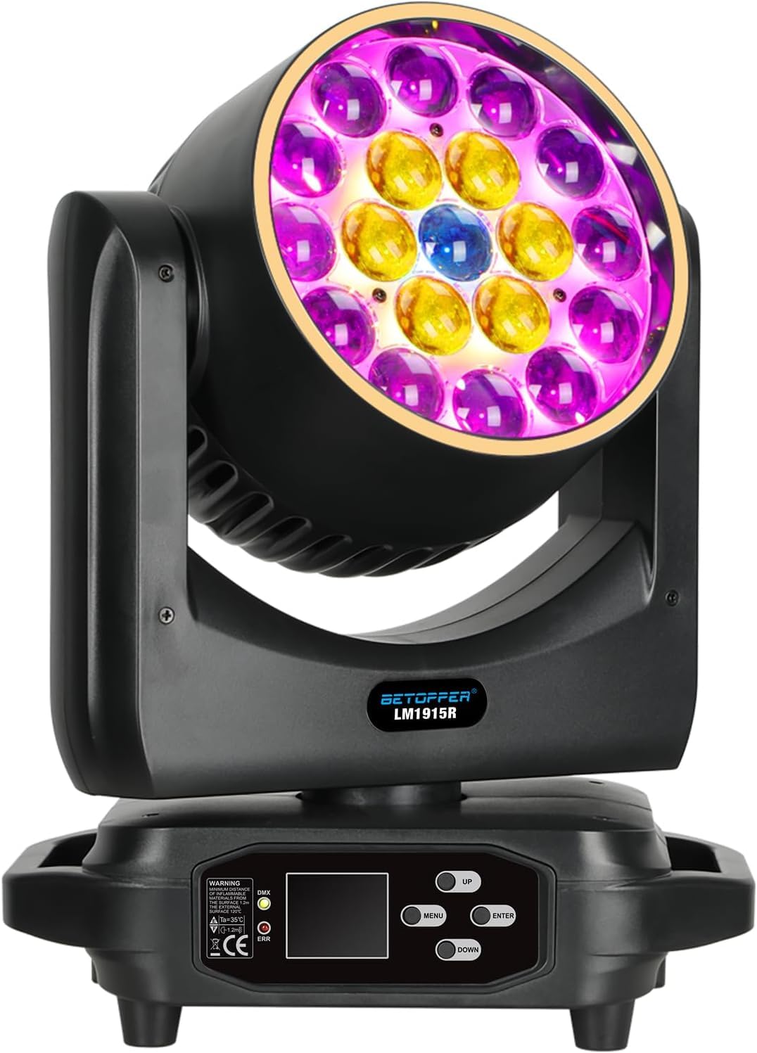 BETOPPER Teste Mobili 19x15W RGBW Luci da Palco con Effetto Striscia LED, Luci Discoteca, Luci DJ, Faro Motorizzato Moving Head per Festa, Matrimonio, Club e Spettacoli