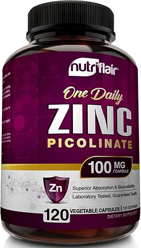 Miniatura 5 de NutriFlair Picolinato de zinc 100 mg, 120 cápsulas - Vegano, sin OMG, fabricado en Estados Unidos, probado en laboratorio de terceros
