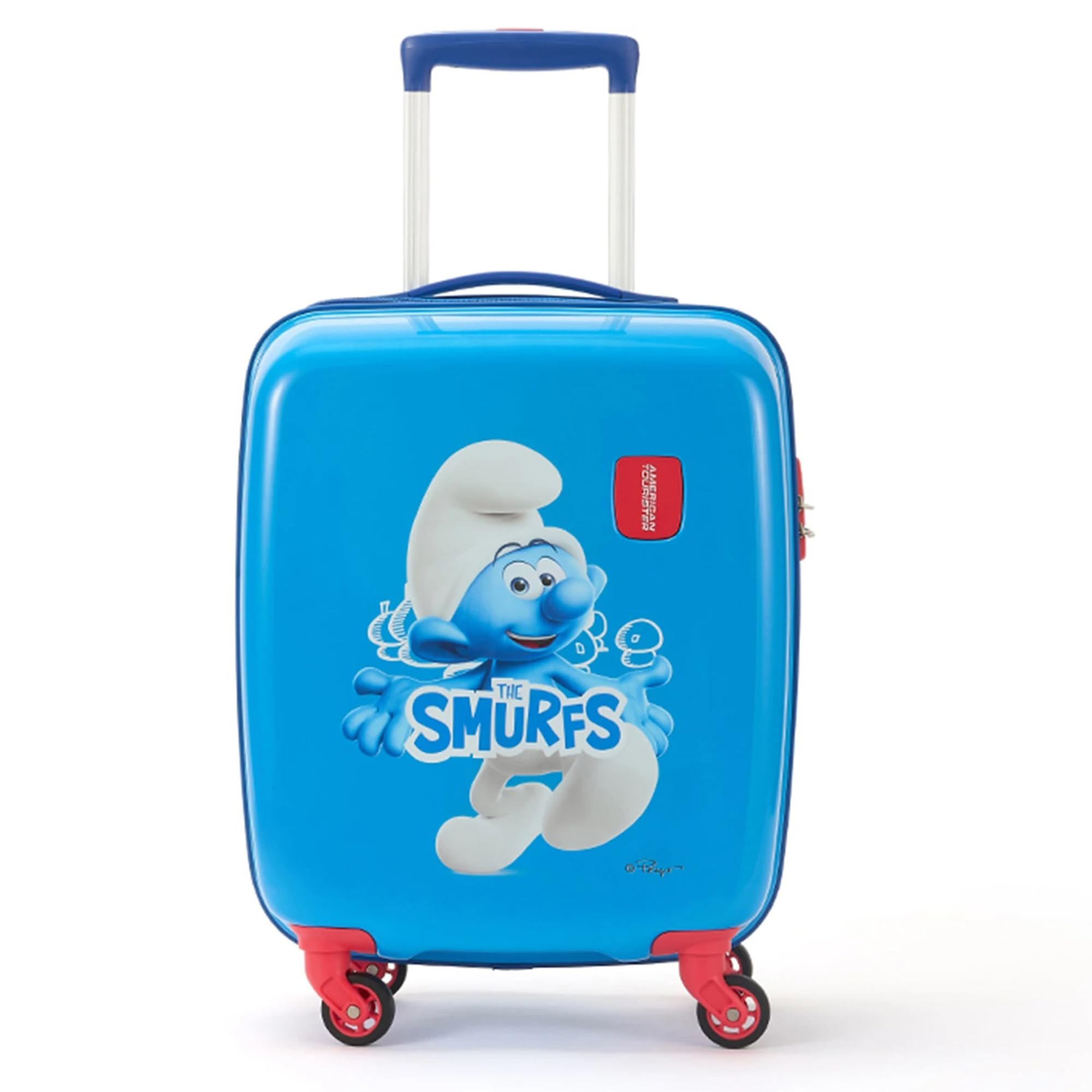 american tourister Smurfs 53 CM Small Suitcase with Combination Non TSA Lock & 4 Wheels Hard-Sided PC Cabin Luggage/Trolley Bag for Travel/Luggage Bag with Spinner Wheels for Travel- Blue/Red-picture-51