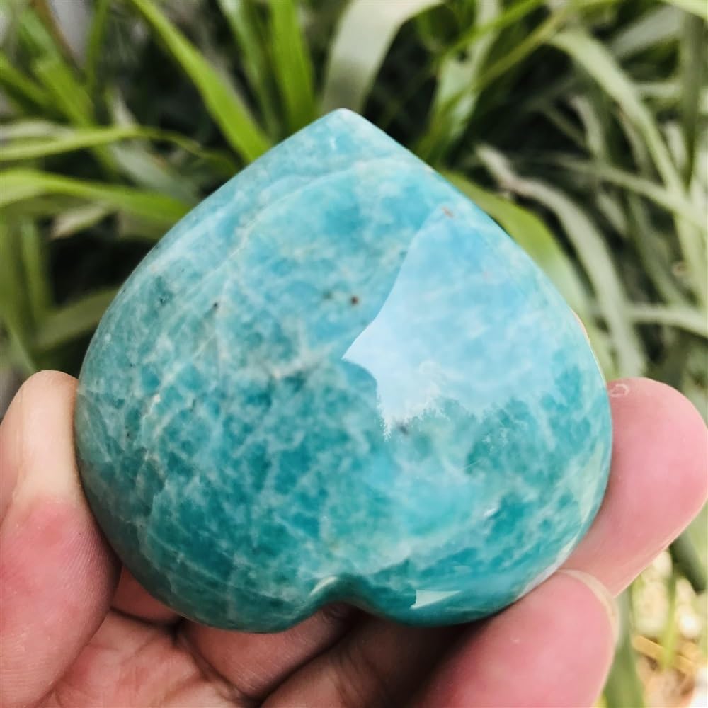 AtkitS Natural Amazonite Quartz Crystal Heart Polished Stone Healing Natural Stones and Minerals (Size : 35-40mm)